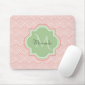 Tapis De Souris Chic Pink Arched Scallops Soft Green Monogramme No (Avec souris)