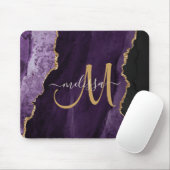 Tapis De Souris Chic Purple Gold Agate Script Personnalisé Monogra (Avec souris)