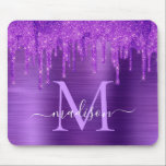 Tapis De Souris Chic Purple Parties scintillant de séchage brosse<br><div class="desc">Parties scintillant de séchage violet moderne brosse en métal Monogramme Souris</div>