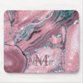 Tapis De Souris Chic Rose Gold Agate Geode Sparkle Monogramme (Devant)