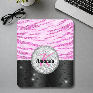 Tapis De Souris Chic rose noir faux paillettes imprimé animal mono