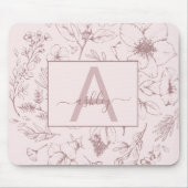 Tapis De Souris Chic Rose rose Floral Nom du script Monogramme (Devant)