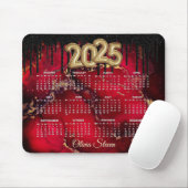 Tapis De Souris Chic rouge noir glitter monographie 2025 calendrie (Avec souris)