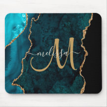 Chic Turquoise Gold Agate Script Personnalisé Mono