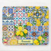 Tapis De Souris Chic Vase Méditerranée carreaux orange (Devant)