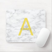 Tapis De Souris Chic Yellow Gray White Marble Script Name Monogram (Avec souris)