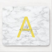 Tapis De Souris Chic Yellow Gray White Marble Script Name Monogram (Devant)