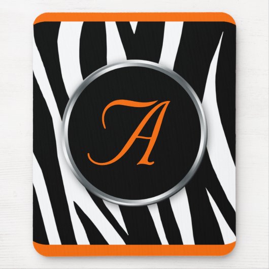Tapis De Souris Chic Zebra Imprimer orange Monogramme mousepad (Devant)