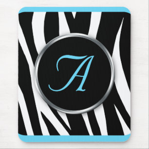 Tapis De Souris Chic Zebra Print Aqua Blue Monogram mousepad