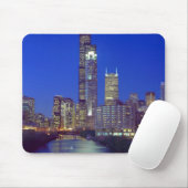 Tapis De Souris Chicago, Illinois, Skyline la nuit avec Chicago (Avec souris)