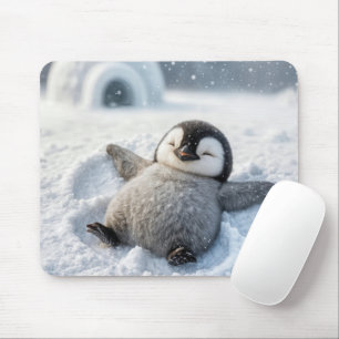 Tapis De Souris Chick en pingouin mignon faisant un ange de neige
