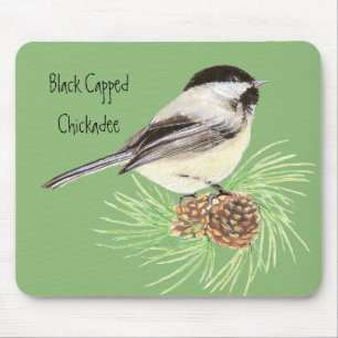 Tapis De Souris Chickadee couvert par noir - oiseau - nature