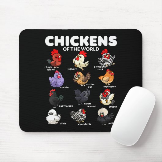 Tapis De Souris Chickens Of The World Funny Cartoon Chicken Breeds (Avec souris)
