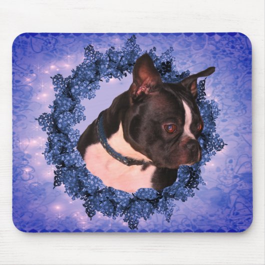 Tapis De Souris Chien à couronne florale de Boston Terrier (Devant)
