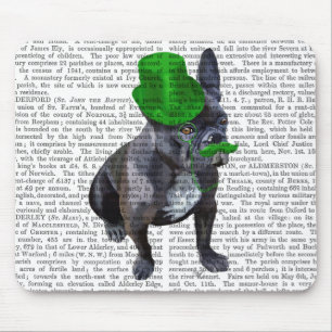 Tapis De Souris Chien à tête verte avec chapeau et moustache