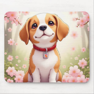 Tapis de souris Chien adorable et fleurs