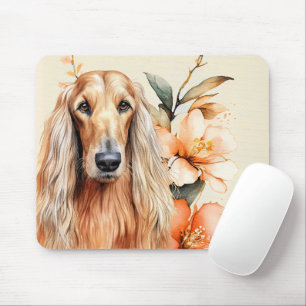 Tapis De Souris Chien Afghan Hound et Lys Péches