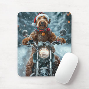 Tapis De Souris Chien Airedale à moto Noël