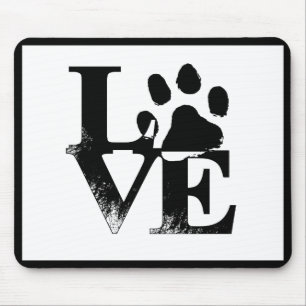 Tapis De Souris Chien Animal Empreinte de Patte Typographie Amour 