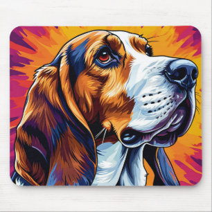 Tapis De Souris Chien Basset Hound avec fond coloré