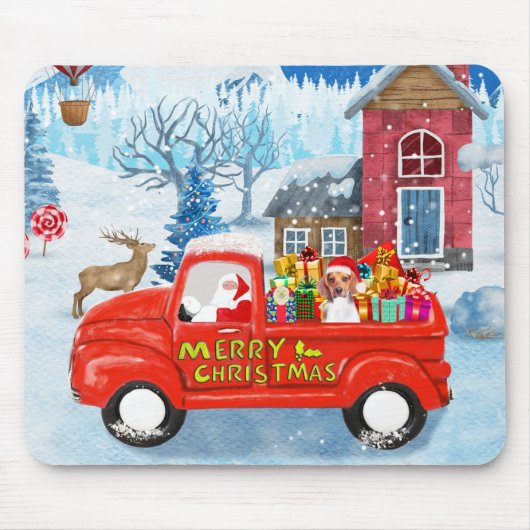 Tapis De Souris Chien beagle dans la livraison de Noël Camion neig (Devant)