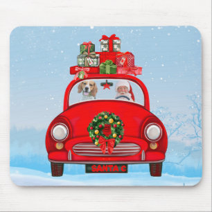 Tapis De Souris Chien Beagle dans une voiture avec le Père Noël