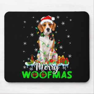 Tapis De Souris Chien Beagle Joyeux Woofmas Drôle de Noël Lumières