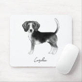 Tapis De Souris Chien Beagle Mignons En Noir Et Blanc Et Nom Perso (Avec souris)