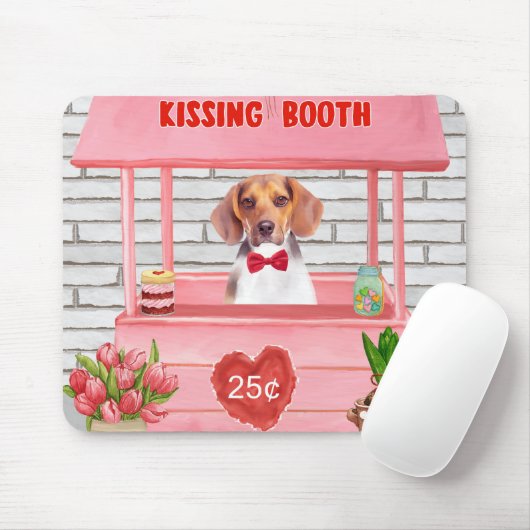 Tapis De Souris Chien beagle Valentine's Day Kissing Booth (Avec souris)