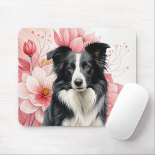 Tapis De Souris Chien Border Collie et lis roses audacieux