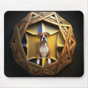 Tapis De Souris Chien Boxer Brun Et Blanc Dans Un Cadre Futuriste