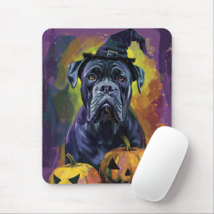 Tapis De Souris Chien Bullmastiff effrayant Halloween Sorcière et