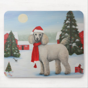 Tapis De Souris Chien Caniche dans la neige de Noël