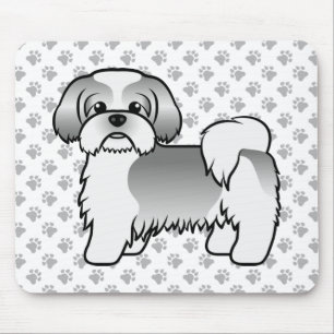 Tapis De Souris Chien Caricature Tzu, Blanc Et Argent