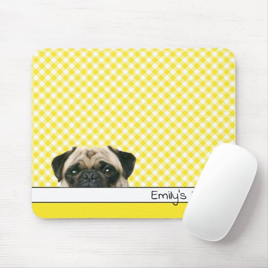 Tapis De Souris Chien carlin sur En vichy jaune (Avec souris)