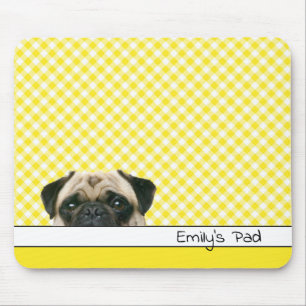 Tapis De Souris Chien carlin sur En vichy jaune