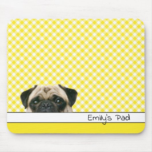 Tapis De Souris Chien carlin sur En vichy jaune (Devant)