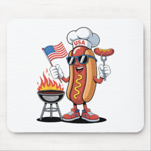 Tapis De Souris Chien Chaud 4 Juillet Drôle Patriotique BBQ Chien