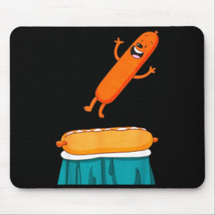 Tapis De Souris Chien chaud drôle sautant dans la saucisse de pain