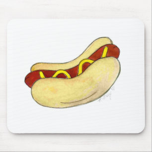 Tapis De Souris Chien chaud Hotdog avec moutarde sur la carte de s
