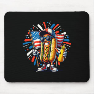 Tapis De Souris Chien Chaud Usa Drapeau Américain Usa 4 Juillet Qu