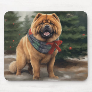 Tapis De Souris Chien Chow Chow dans la neige Noël