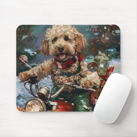 Tapis De Souris Chien Cockapoo à moto Noël (Avec souris)