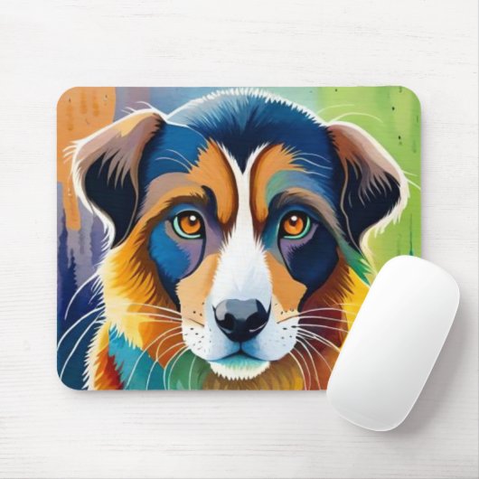 Tapis De Souris Chien coloré visage proche (Avec souris)