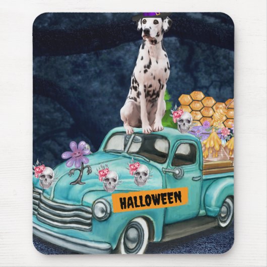 Tapis De Souris Chien dalmate Halloween Camion Effrayant Nuit (Devant)