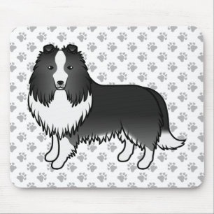 Tapis De Souris Chien de berger des Shetland bi-noir Dessin animé