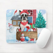 Tapis De Souris Chien de Boston Terrier dans la neige Maison de Ch (Avec souris)
