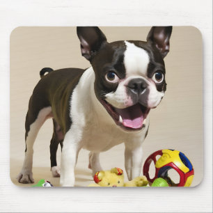 Tapis De Souris Chien de Boston Terrier jouant avec des jouets