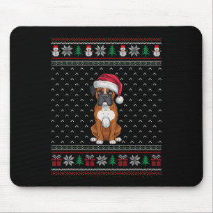 Tapis De Souris Chien de boxe portant le chapeau de Noël Vilain No