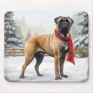 Tapis De Souris Chien de Bullmastiff à Noël de neige